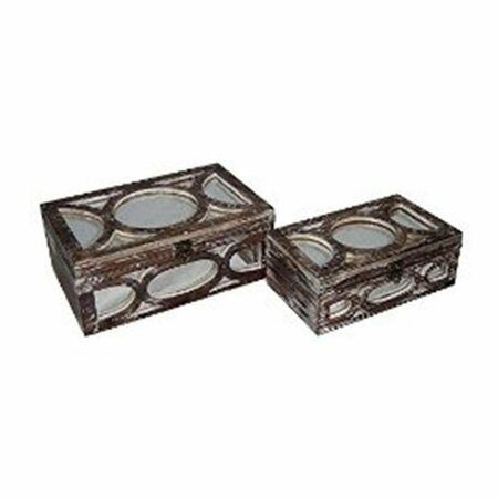 H2H Set Of 2 Wooden Boxes With Top And Front Mirrors Overlayed - Brown H22855849